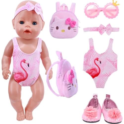 Free Shipping 4Pcs/Set Doll Clothes=1Clothes+1Backpack+1Shoes+1Glasses Dsiney Unicorn For 18 Inch American Doll&43cm Born Baby