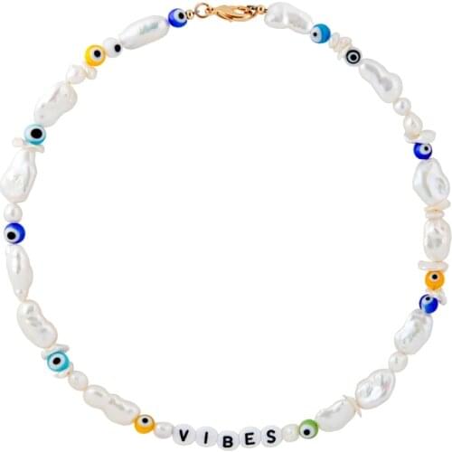 Bohemian colorful eye bead necklace For Women Irregular freshwater pearl jewelry fashion unique name accessories gift for friend