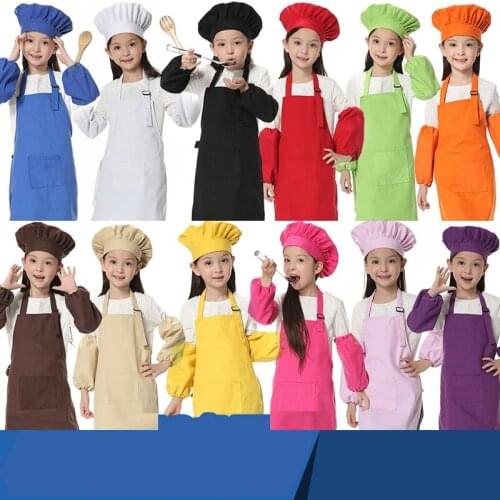 Canvas apron children painting cooking kitchen kids bday party apron hat sleeve printed logo aprons