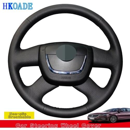 DIY Car Steering Wheel Cover For Skoda Octavia Superb 2012 Fabia Skoda Octavia a5 2012 Hand-sewing Black Artificial Leather