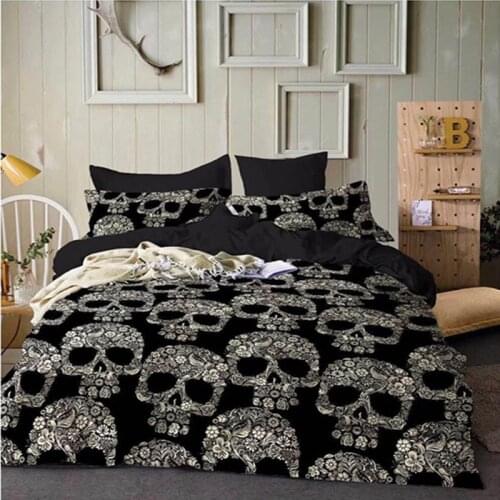 Bedding Set black skull Print Luxury Duvet Cover Double Bed Linens pillowcase Queen King Adult Bedclothes
