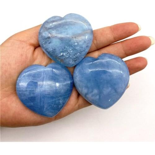 Beautiful 1PC Natural Blue Aquamarine Crystal Love Heart Shape Specimen Healing Polished Stone Natural Quartz Crystals