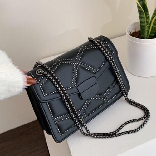 SWDF Small PU Leather Crossbody Bags For Women 2021 Rivets Shoulder Messenger Bag Female Travel Handbags Chain Cross Body Bag