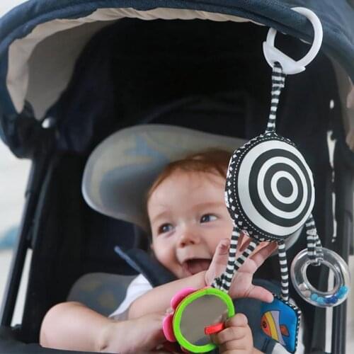 Cartoon Baby Rattles Toys Bed Stroller Accessory Mobile Hanging Plush Toys for Children Safety Mirror Ring Paper Baby Teether
