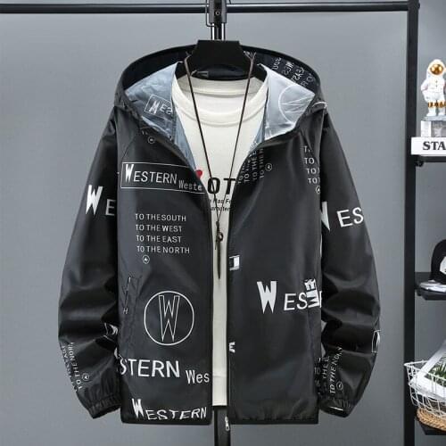 2021 Summer Mens Hood Jacket Ultra-Light Thin Windbreaker Fashion Print Sunscreen Casual Zipper Coat Waterproof Bomber Jacket