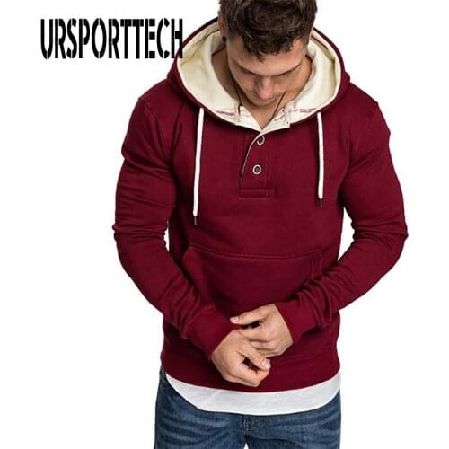 URSPORTTECH Mens Hoodies Sweatshirt 2020 New Fashion Casual Solid Slim Fit Long Sleeve Hooded Zipper Hoodie Men Sportswear M-3XL
