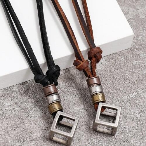 Mens Leather Necklace Vintage Hiphop Handmade Braided Metal Whistle Feather Charms Pendant Choker Necklaces Women Jewelry
