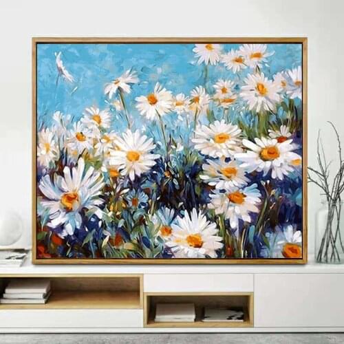 GATYZTORY DIY Painting By Numbers Daisy Flowers Oil Painting Abstract Canvas Drawing Wall Decor HandPainted Kits