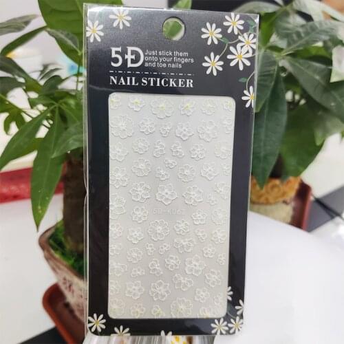 5D Stickers for Nails White Beautiful Flowers Nail Art Decorations Stereoscopic Sticker Accessories Anaglyph Effect Design