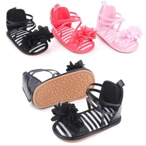 2021 New Baby Summer Shoes Toddler Girls PU Non-slip Rubber First Walkers Lovely Flower Infants Girls Princess Shoes