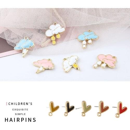 Newest Kawaii Heart Earring Stud DIY Ornament Accessories 50pcs Cute Cloud Rain Lighting Oil Drop Charms Necklace Pendants