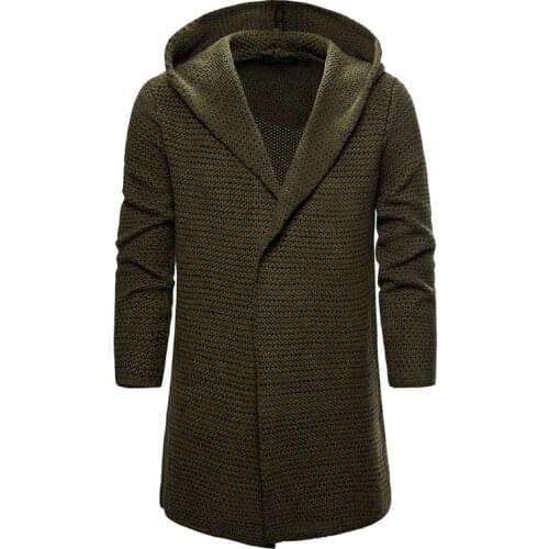 New Autumn Cardigan Sweatercoat Men Loose Hooded Knitwear Sweater Trend Men Clothing Long Cardigan Sweater Army Green/Khaki