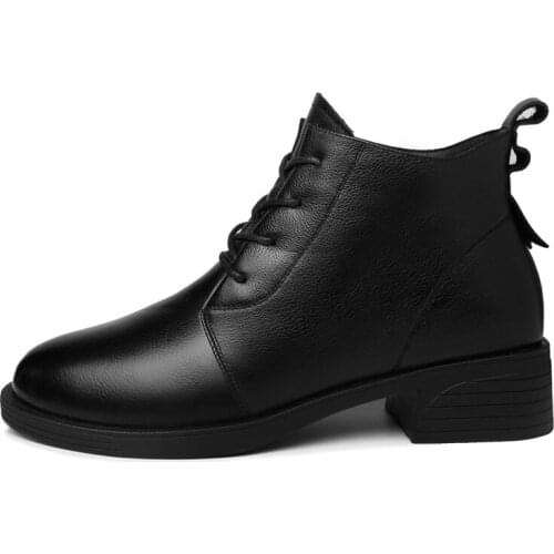 Round Toe Square Heel Lace-Up Solid Color Short Boots, Waterproof Platform WomenS Shoes