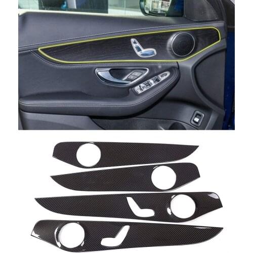Carbon Fiber Car Door Decoration Protector Panel Trim 4pcs For Mercedes-Benz C-Class W205 C180 2015-2018