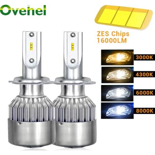 Ovehel ZES 16000LM LED Headlight LED H7 H4 Car Light Bulbs H1 H11 H3 9005 9006 HB4 12V 3000K 4300K 6000K Fog Auto Lamp C6