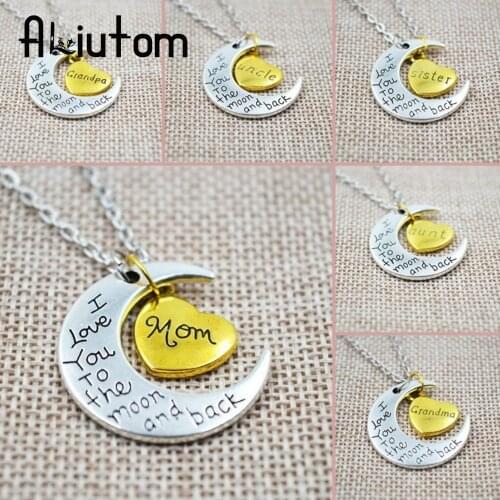 I Love You To The Moon And Back Silver Color Necklace Vintage Family Necklaces Pendants Fashion Women Jewelry Mom Christmas Gift