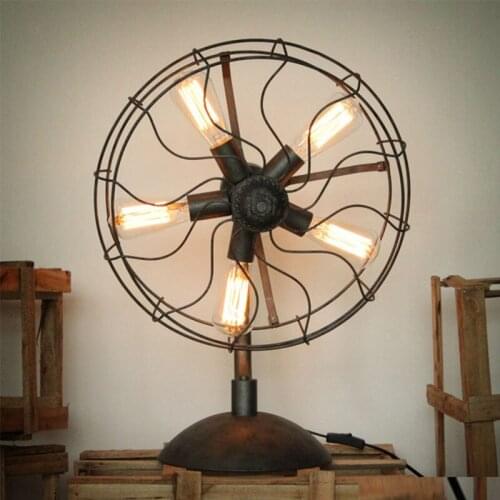 Industrial Iron Fan Table Lamps/lights Creative Study Bar Cafe Retro Bedroom Living Room Lamp Home Lighting GY277