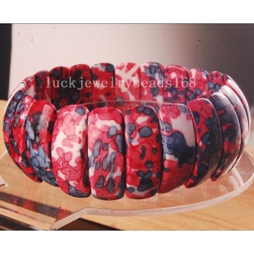 Free Shipping Fashion Jewelry 8x22mm Rose Ocean Jaspe Half Moon Stretch Bracelet 7" FG6529