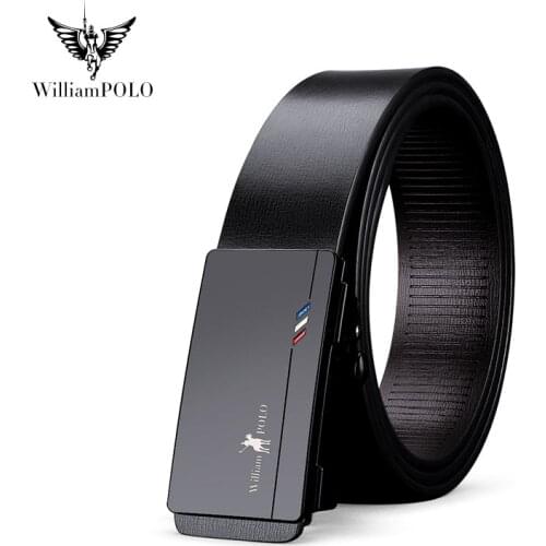 WILLIAMPOLO NEW Mens leather belt black fashion alloy simple automatic buckle youth leather simple business mens belt