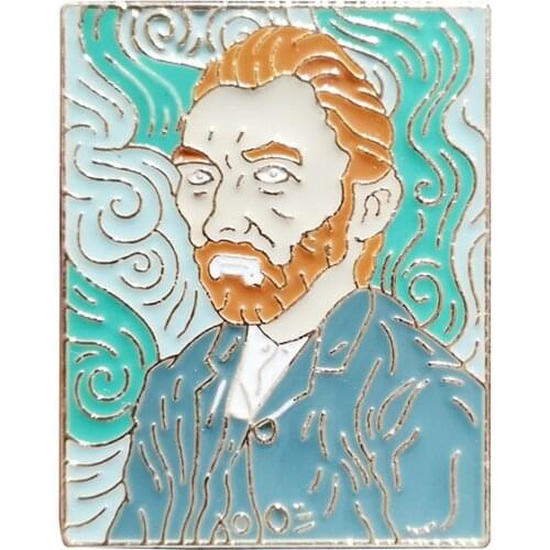 RSHCZY Cartoon Golden Van Gogh Oil Painting Enamel Brooch Custom Alloy Badge Wish Pin For Women Jewelry Gift