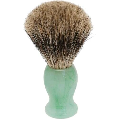 Two Band Fine Badger Hair Shaving Brush of Emerald Green Pattern Resin Handle Perfect for Wet Shaver Cream Beard Brush