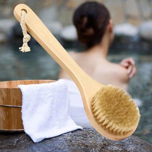 Artificial Bristle Middle Long Handle Wooden Scrub Skin Massage Shower Body Bath Brush Round Head Bath Brushes Bathroom Accesso