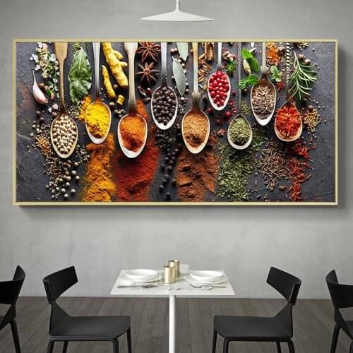 Modern Spices Spoon Kitchen Food Canvas Painting Scandinavian Posters and Prints Wall Pictures for Kitchen Restaurant Home Decor