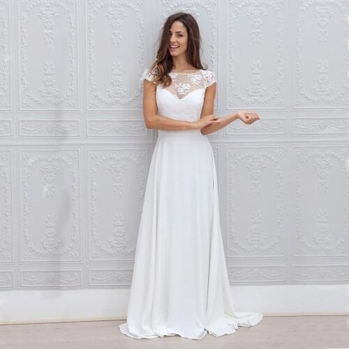 Short Sleeve Bohemian Wedding Dresses 2021 Plus Size Lace Scoop Neck A-Line Vestido De Noiva Backless Wedding Gowns For Married