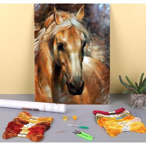 Animal Horse Printed Fabric 11CT Cross-Stitch Patterns Embroidery DMC Threads Knitting Sewing Craft Handicraft For Mulina