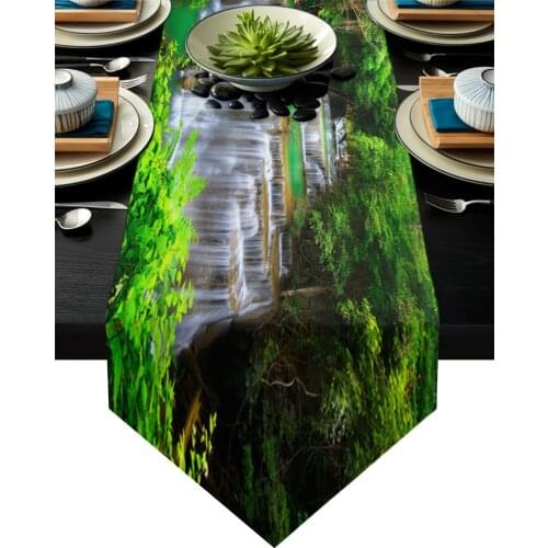 Waterfall Forest Nature Scenery Tropical Table Runners Dinning Table Decoration Farmhouse Decor Kitchen Table Runner Tablecloth