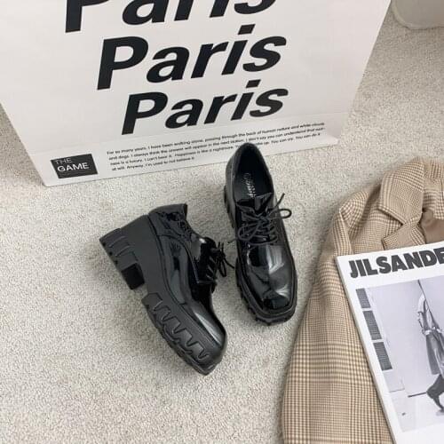 Lace Up Oxfords Women Wedge Pumps Designer Patent Leather Platform Loafers Heightening Bullock Shoes Black Zapatos De Mujer