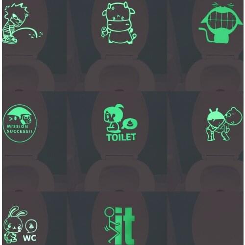 WC Decoration Luminous Cartoon Toilet Sticker Glow in the Dark Bathroom Wall Decor Sticker Funny DIY Personalized Home Decals
