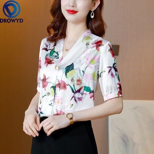 Korean Fashion Silk Flower Shirt Women Long Sleeve Women Blouses Office Lady Women Tops and Bloues Plus Size Women Clothing