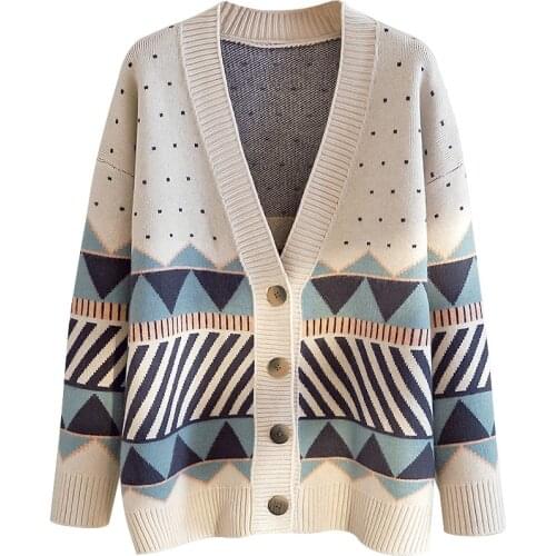 2021 Spring and Autumn New Knit Cardigan Loose Retro Sweater Jacket