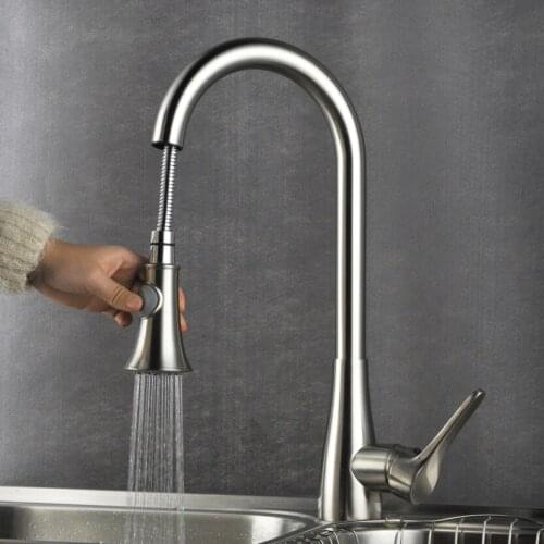 Free ship Brushed nickel clour pull out kitchen spray faucet mixer tap New Single hole Deck mounted
