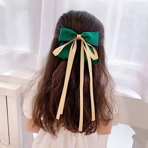 Trendy Hair Barrette Wear-resistant Anti-fall Sweet Simple Elastic Bow Long Ribbon Girl Hairpin Hair Clip for Daily Wear