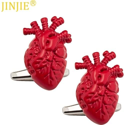 Spot Fun Real Red Heart Cufflinks Painted Mens Business Casual French Shirt Cuff Buttons Steampunk Accessories Men Gift