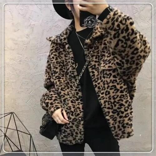 Korean Fashion Leopard Sweater Jacket Women Soft Faux Mink Cashmere Single Breasted Coat Streetwear Fall Winter Casual Outerwear