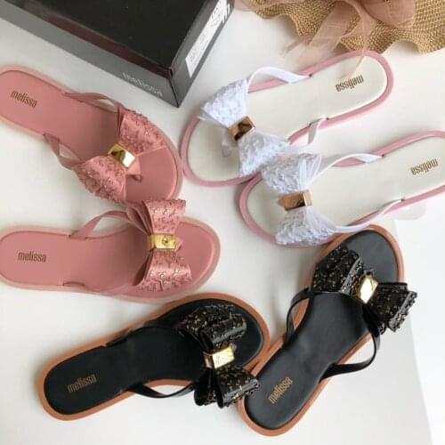 Melissa Women Bow Summer Sandals Slipper Outdoor Flip-flops Beach Shoes 2019 New Fashion Female Casual flower Slipper chanclas