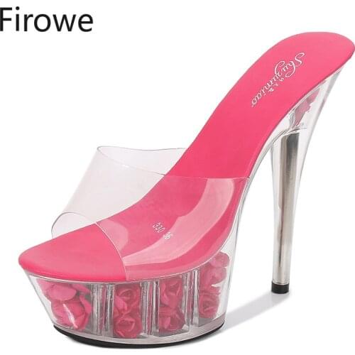 Firowe Women High Heel Platform Shoes Nightclub High Heels Slippers Womens Clear Transparent Catwalk Pole Dance Shoes 15CM