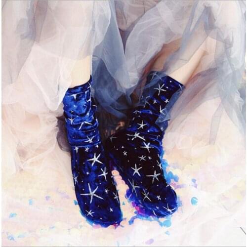 New Arrived Korean Style Fashion High quality Stars diamond velvet Glitter Socks Women Winter velvet socks Pile heap socks