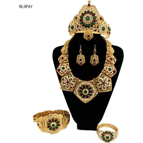Luxury Wedding Jewelry Set Colorful Crystal Necklace for Women Arabic Muslim Costume Jewelries Full Jewelry Set for Bridal