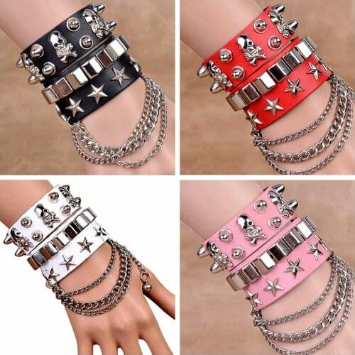 Womens Leather Harness Bracelet Fashion Metal Five-Pointed Star Tassel Chain Personality Ladies Jewelry Bdsm Accessories Gothic