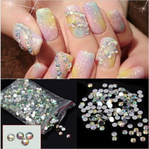 1000PCS Nail Art Stickers Flatback Beads Crystal AB 14 Facets Resin Round Rhinestone Tips Makeup Nail Cosmetic Decoration Tool