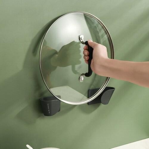 2pair Pot Lid Holder Punch-Free Wall-Mounted Hanging Holder For Kitchen Organizer dish Pot Cover Storage Rack Home Accessories
