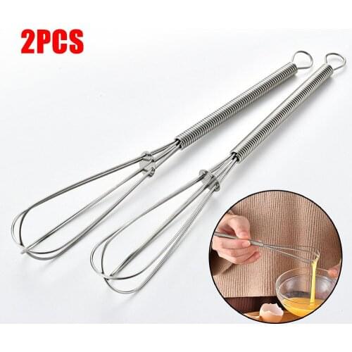 2PCS Kitchen Whisk Egg Beater Milk Frother Non-Slip Easy To Clean Kitchen Utensil Stainless Steel Whip Mix Stir Egg Beater Tool