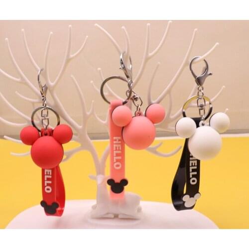 2021 Creative Cute Mickey Keychain with Lanyard Kids Girl Women Bag Charm Pendant Car Keyring Gift Accessries