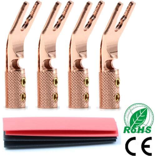 8pcs High Performance Audio pure copper Spade Terminals Spade Connectors hifi audio speaker cable connector plug