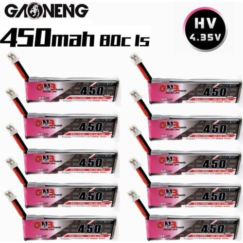 GNB 1S 450MAH 3.8V 80C Max 160C 4.35V HV Lipo battery for M80S Tiny7 Beta75S Emax Tinyhawk Snapper7 Drone with PH2.0 Plug 10PCS