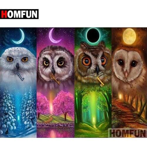 HOMFUN 5D DIY Diamond Painting Full Square/Round Drill "Animal owl" 3D Embroidery Cross Stitch gift Home Decor A02031